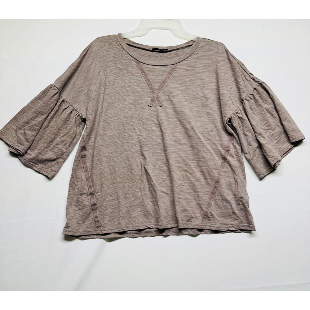 Very j 100% Cotton Blouse Boho Athleisure Slub Knit Bell Sleeves Womens Medium - Picture 1 of 7